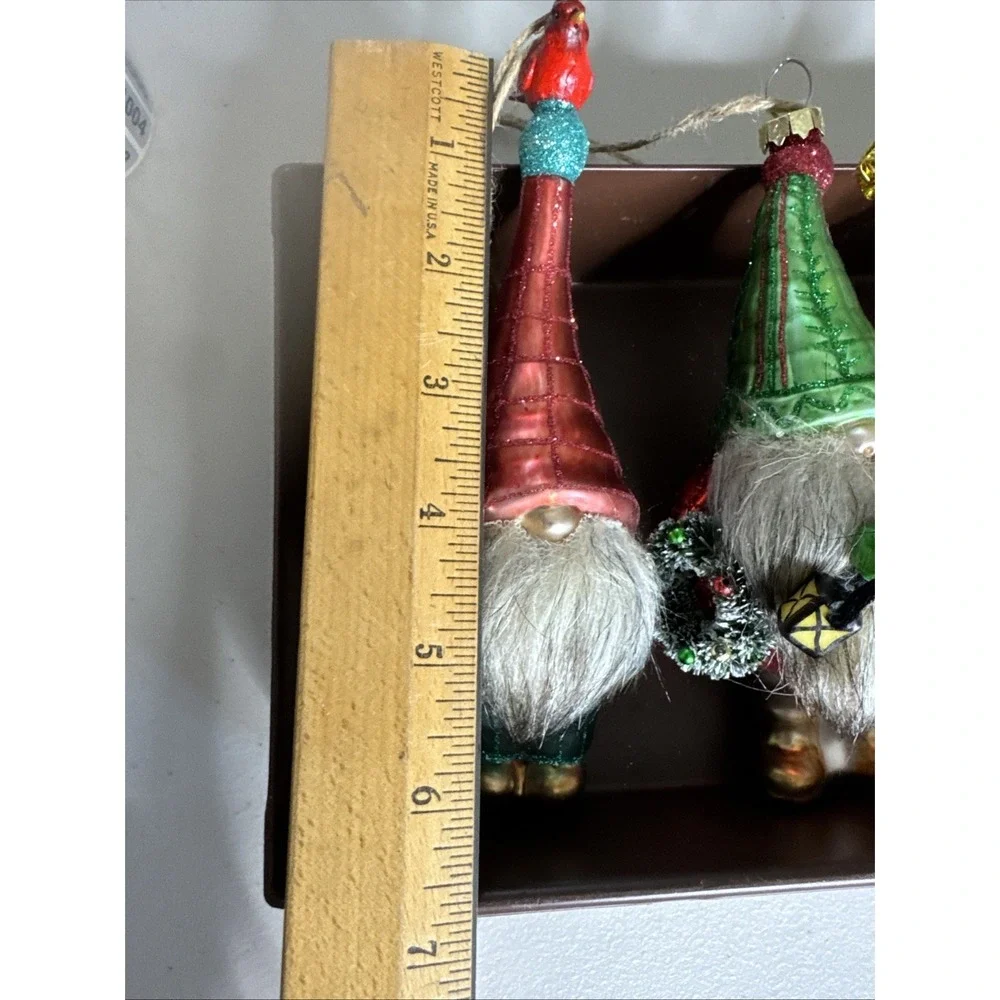 POTTERY BARN - New Mercury Glass GNOME Ornament w/ Faux Fur Beard - Set Of 5